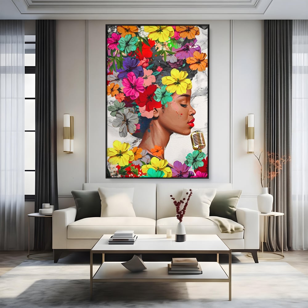 Tablou Canvas Premium LuxCanva® A1165, Fata Cu Flori ,  Decorativ, Colorat, Cantareata, Culori Vibrante