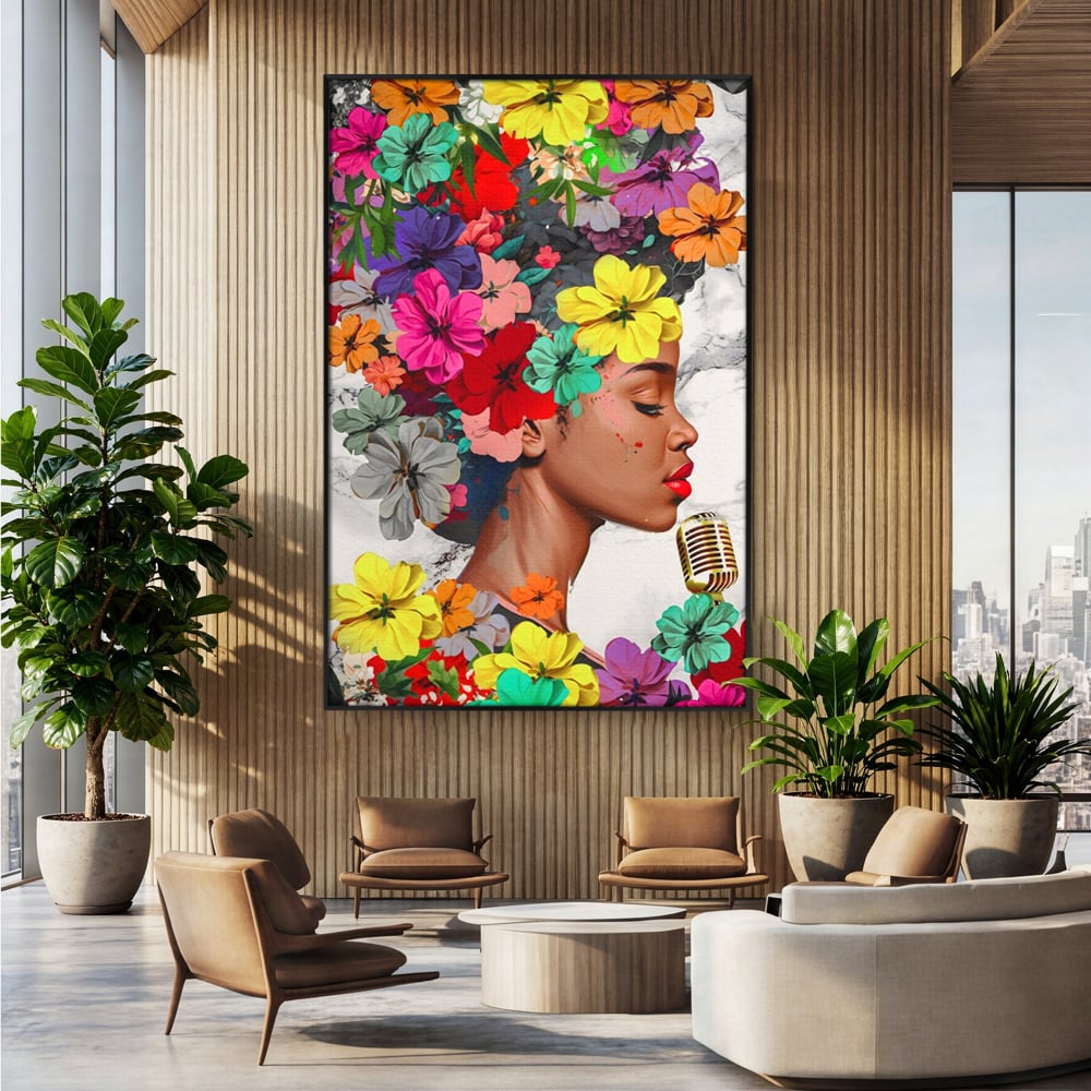 Tablou Canvas Premium LuxCanva® A1165, Fata Cu Flori ,  Decorativ, Colorat, Cantareata, Culori Vibrante