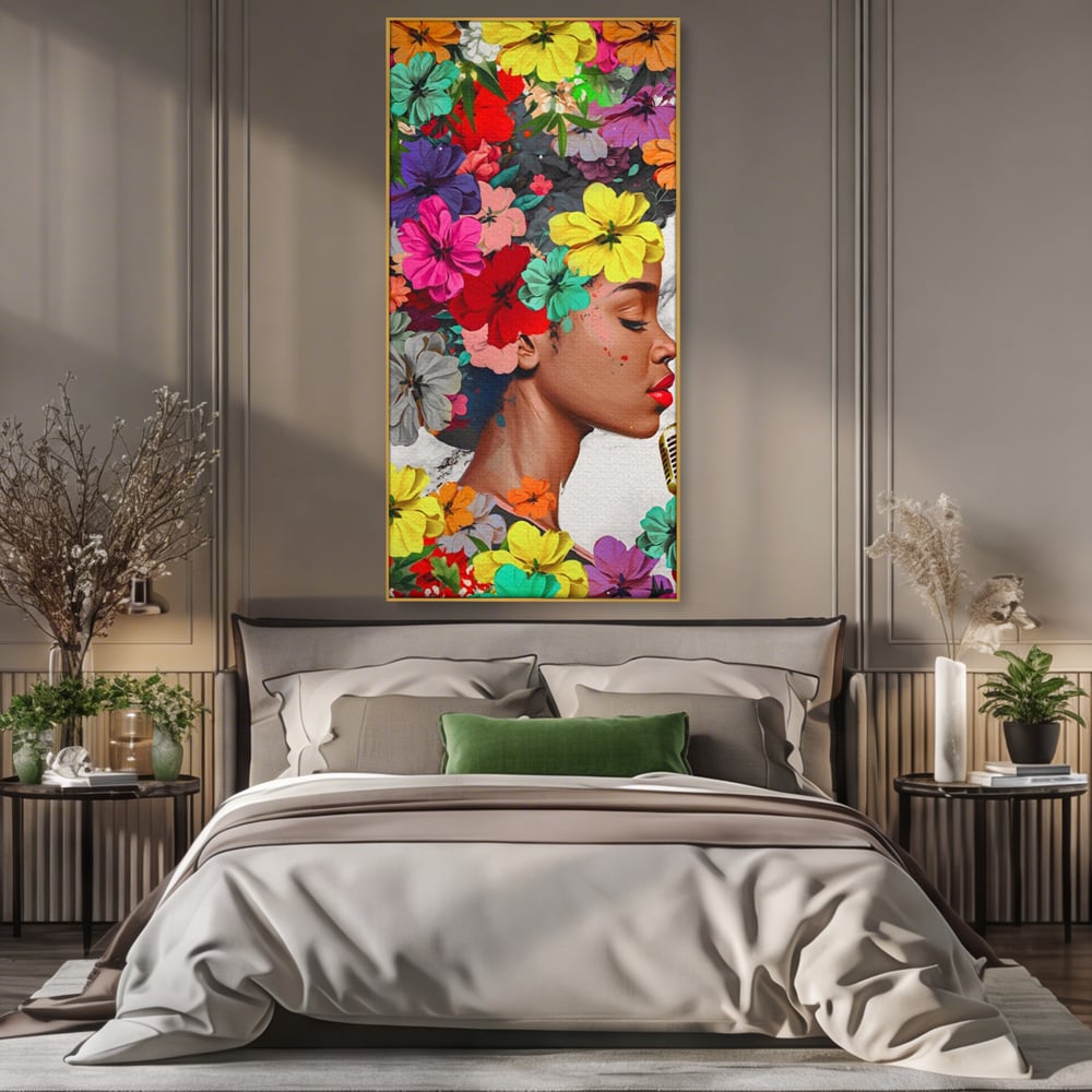 Tablou Canvas Premium LuxCanva® A1165, Fata Cu Flori ,  Decorativ, Colorat, Cantareata, Culori Vibrante