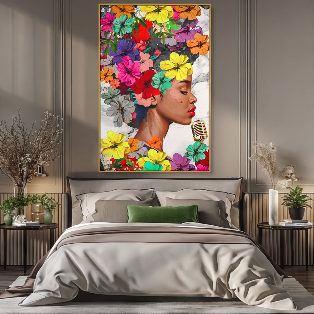 Tablou Canvas Premium LuxCanva® A1165, Fata Cu Flori ,  Decorativ, Colorat, Cantareata, Culori Vibrante