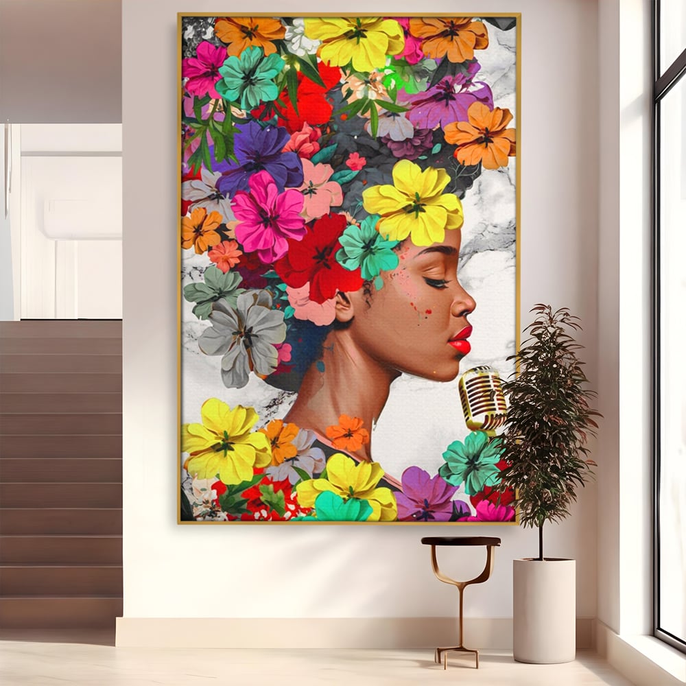Tablou Canvas Premium LuxCanva® A1165, Fata Cu Flori ,  Decorativ, Colorat, Cantareata, Culori Vibrante