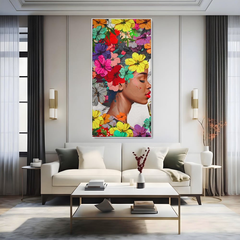 Tablou Canvas Premium LuxCanva® A1165, Fata Cu Flori ,  Decorativ, Colorat, Cantareata, Culori Vibrante