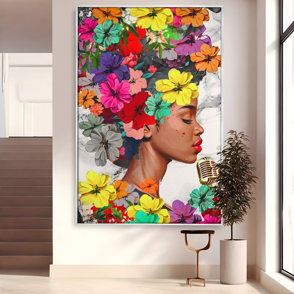 Tablou Canvas Premium LuxCanva® A1165, Fata Cu Flori ,  Decorativ, Colorat, Cantareata, Culori Vibrante