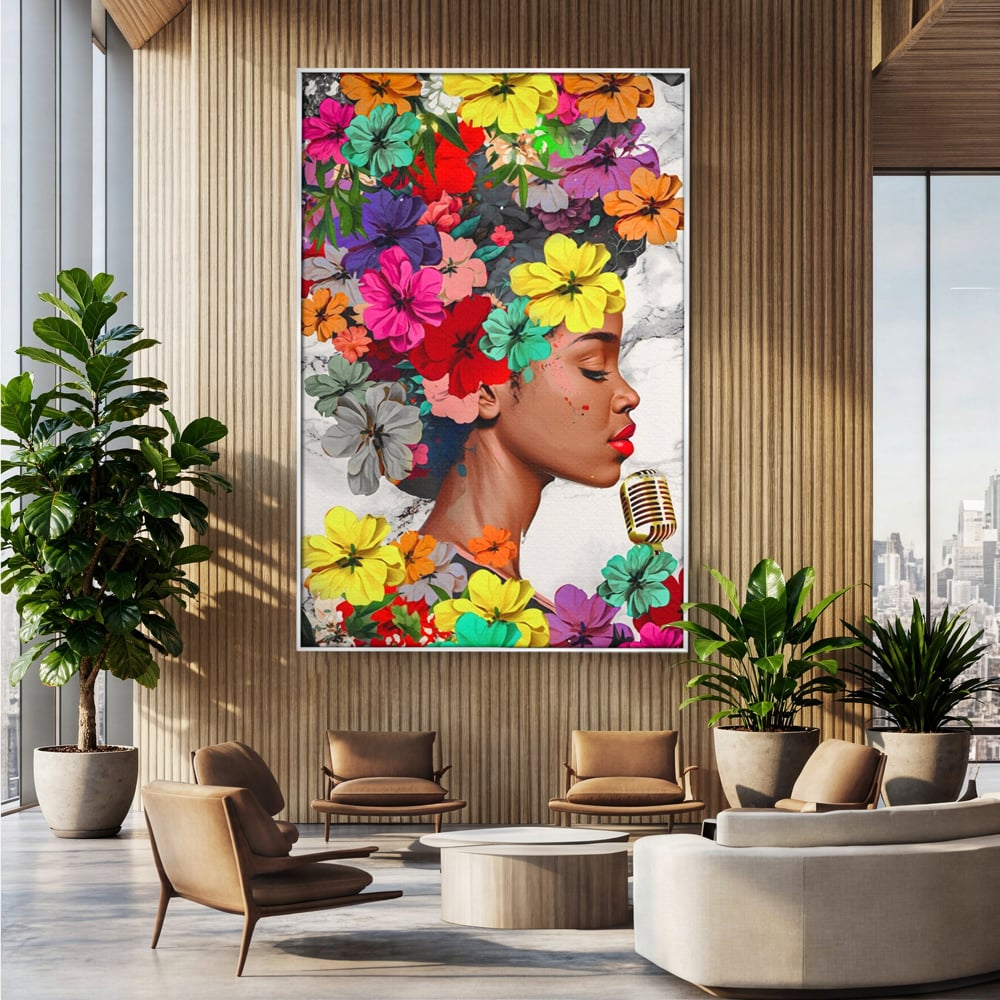 Tablou Canvas Premium LuxCanva® A1165, Fata Cu Flori ,  Decorativ, Colorat, Cantareata, Culori Vibrante