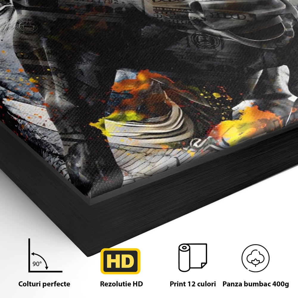 Tablou Canvas Premium LuxCanva® A1166, Dollar Bull , Decorativ, Benjamin Franklin, Cash, USD, Culori Vibrante