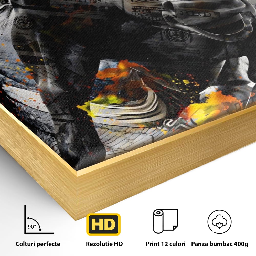 Tablou Canvas Premium LuxCanva® A1166, Dollar Bull , Decorativ, Benjamin Franklin, Cash, USD, Culori Vibrante