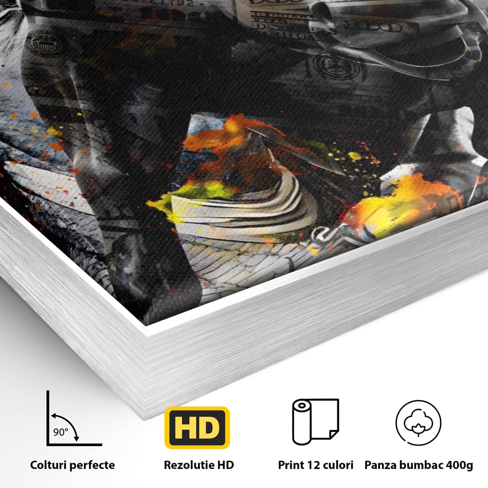Tablou Canvas Premium LuxCanva® A1166, Dollar Bull , Decorativ, Benjamin Franklin, Cash, USD, Culori Vibrante