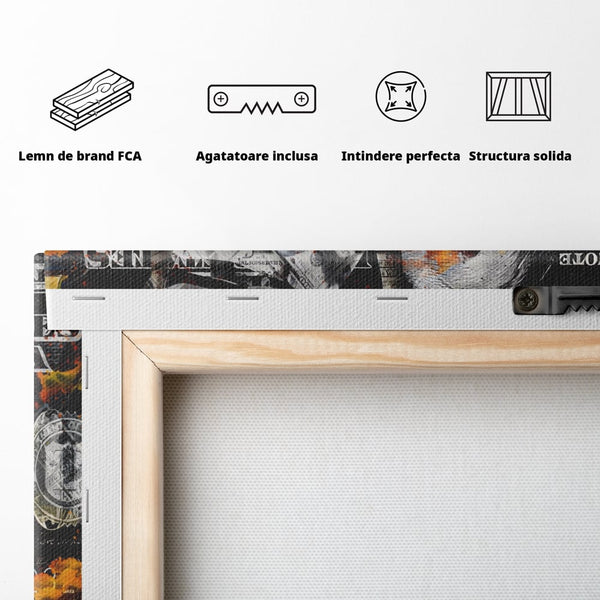 Tablou Canvas Premium LuxCanva® A1166, Dollar Bull , Decorativ, Benjamin Franklin, Cash, USD, Culori Vibrante