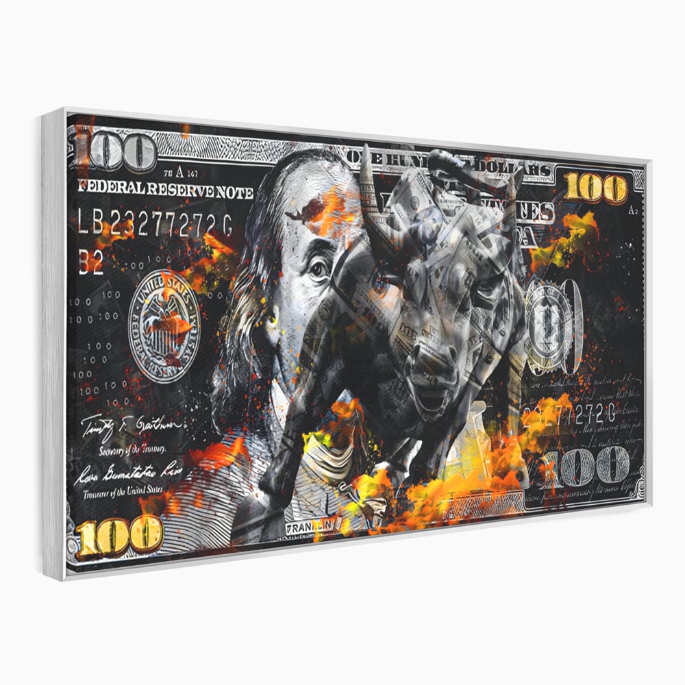 Tablou Canvas Premium LuxCanva® A1166, Dollar Bull , Decorativ, Benjamin Franklin, Cash, USD, Culori Vibrante