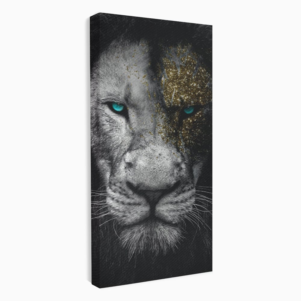 Leinwandbilder Premium-Leinwandkunst LuxCanva® A1167, Löwe mit blauen Augen , Dekorativ, Wohnen, Wohnzimmer, Tier, Dschungelkönig, Lebendige Farben