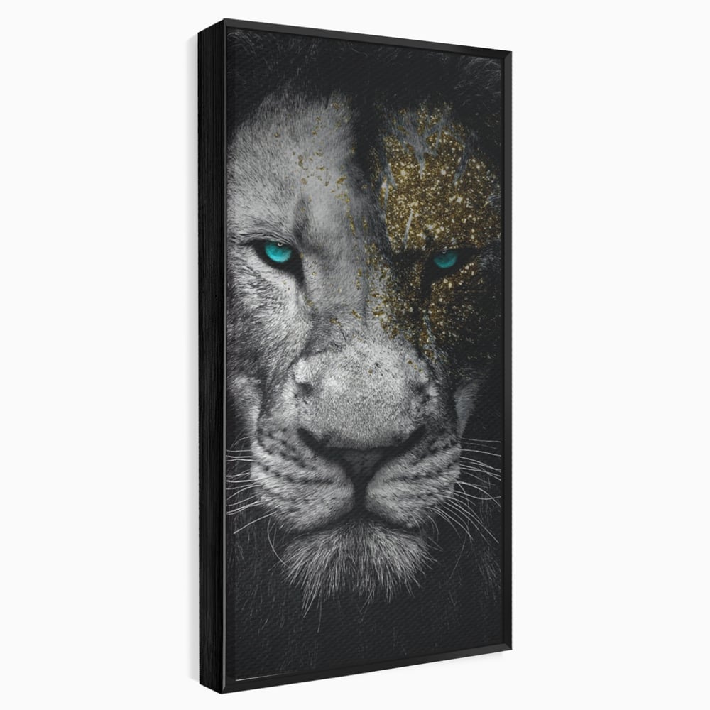 Leinwandbilder Premium-Leinwandkunst LuxCanva® A1167, Löwe mit blauen Augen , Dekorativ, Wohnen, Wohnzimmer, Tier, Dschungelkönig, Lebendige Farben