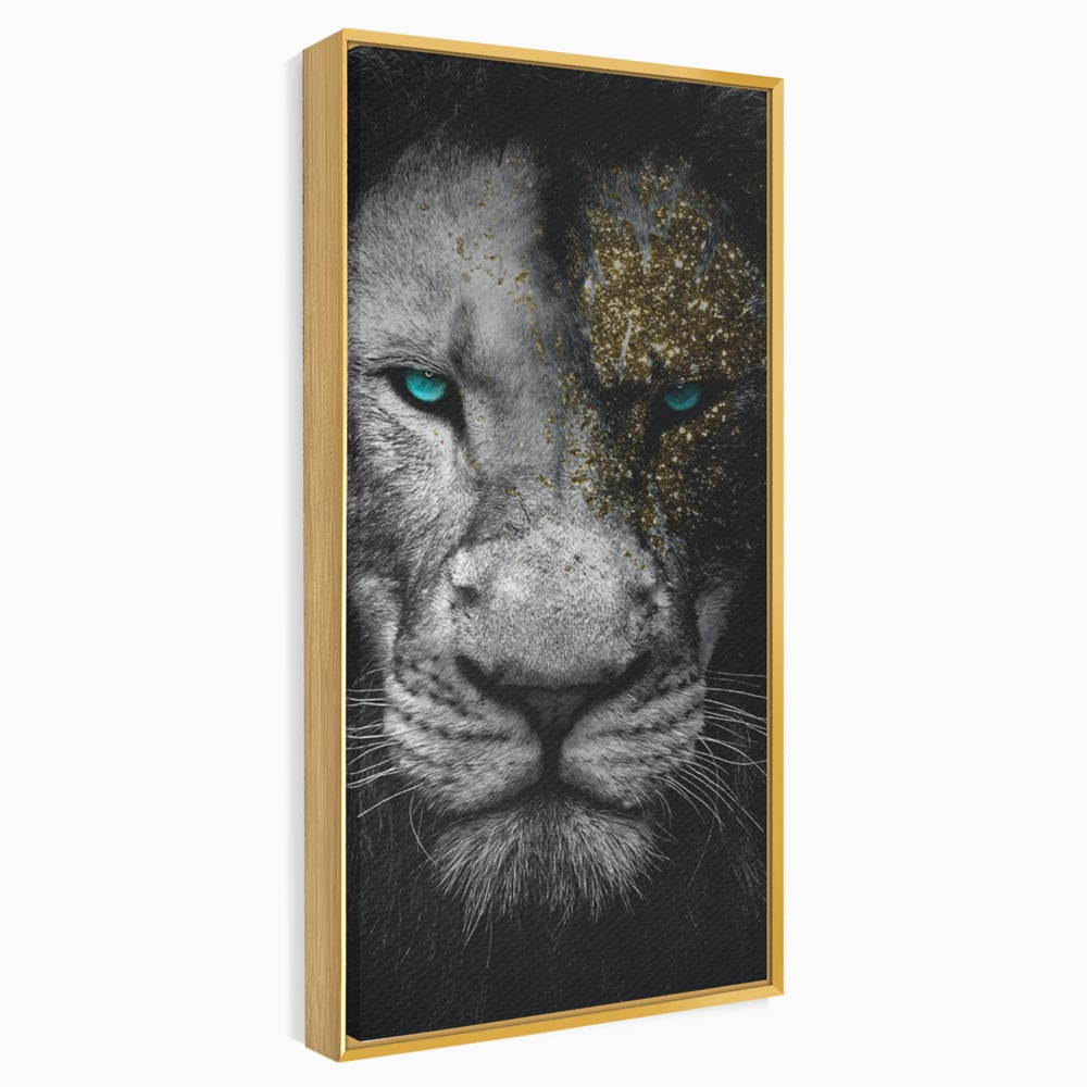 Leinwandbilder Premium-Leinwandkunst LuxCanva® A1167, Löwe mit blauen Augen , Dekorativ, Wohnen, Wohnzimmer, Tier, Dschungelkönig, Lebendige Farben