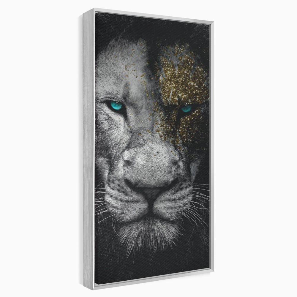 Leinwandbilder Premium-Leinwandkunst LuxCanva® A1167, Löwe mit blauen Augen , Dekorativ, Wohnen, Wohnzimmer, Tier, Dschungelkönig, Lebendige Farben