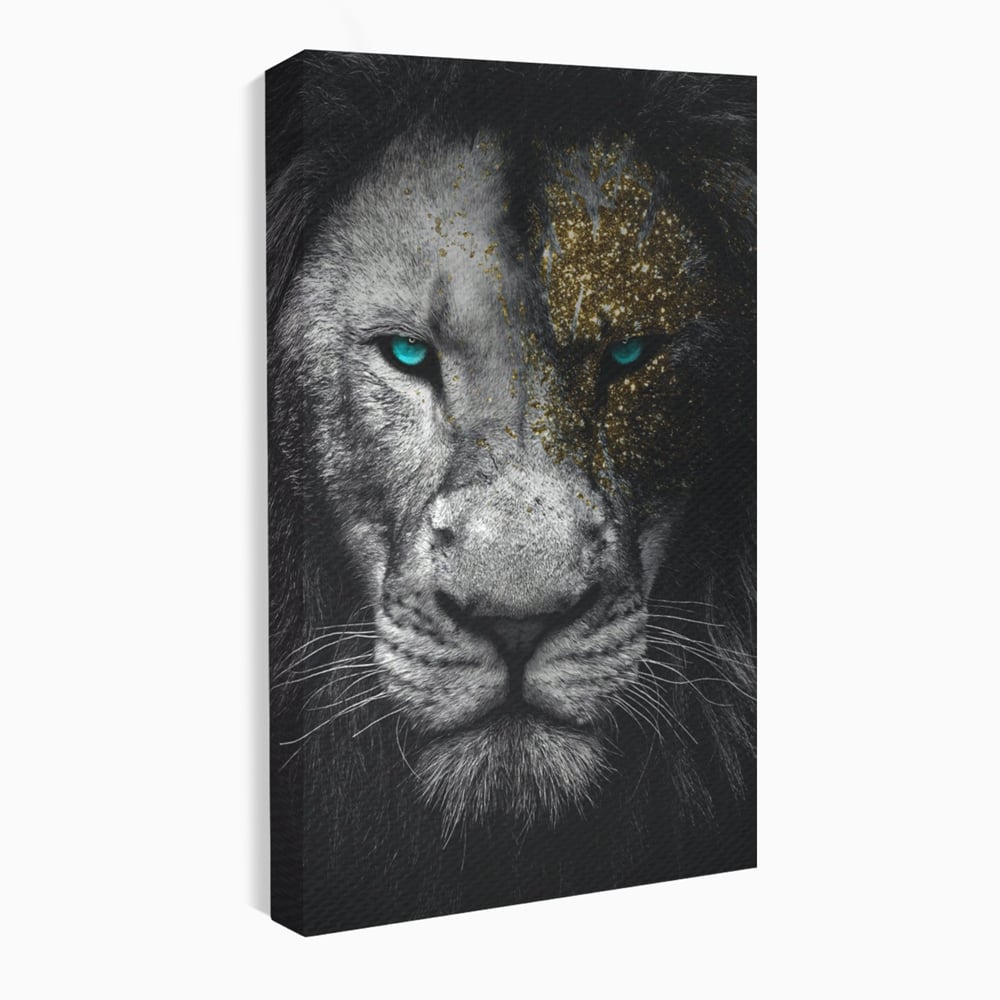Leinwandbilder Premium-Leinwandkunst LuxCanva® A1167, Löwe mit blauen Augen , Dekorativ, Wohnen, Wohnzimmer, Tier, Dschungelkönig, Lebendige Farben