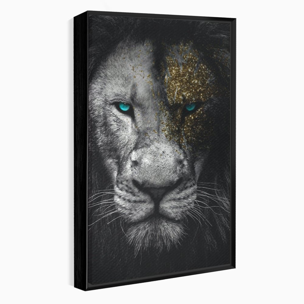 Leinwandbilder Premium-Leinwandkunst LuxCanva® A1167, Löwe mit blauen Augen , Dekorativ, Wohnen, Wohnzimmer, Tier, Dschungelkönig, Lebendige Farben