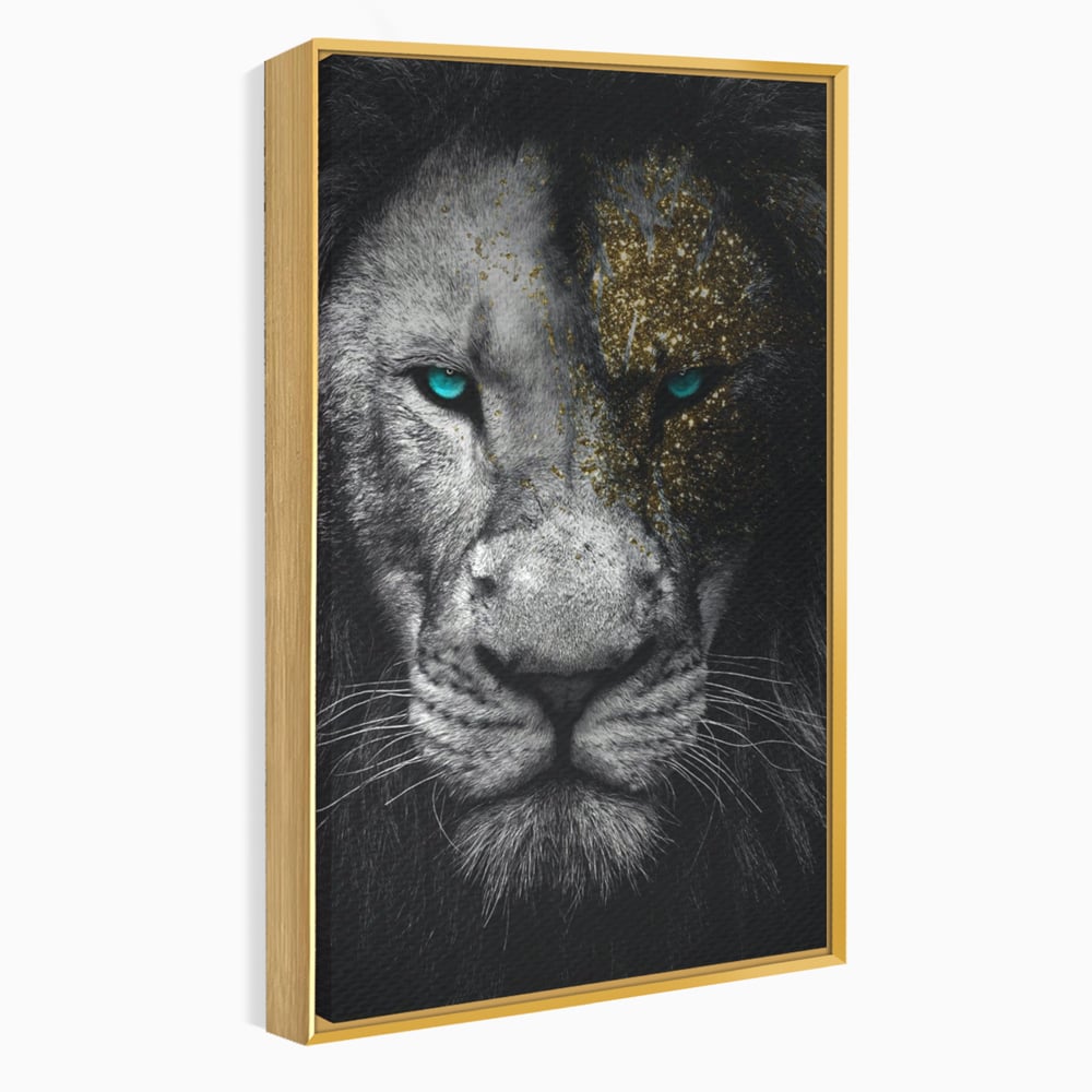 Leinwandbilder Premium-Leinwandkunst LuxCanva® A1167, Löwe mit blauen Augen , Dekorativ, Wohnen, Wohnzimmer, Tier, Dschungelkönig, Lebendige Farben
