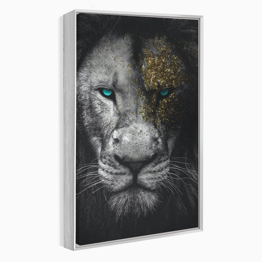Leinwandbilder Premium-Leinwandkunst LuxCanva® A1167, Löwe mit blauen Augen , Dekorativ, Wohnen, Wohnzimmer, Tier, Dschungelkönig, Lebendige Farben