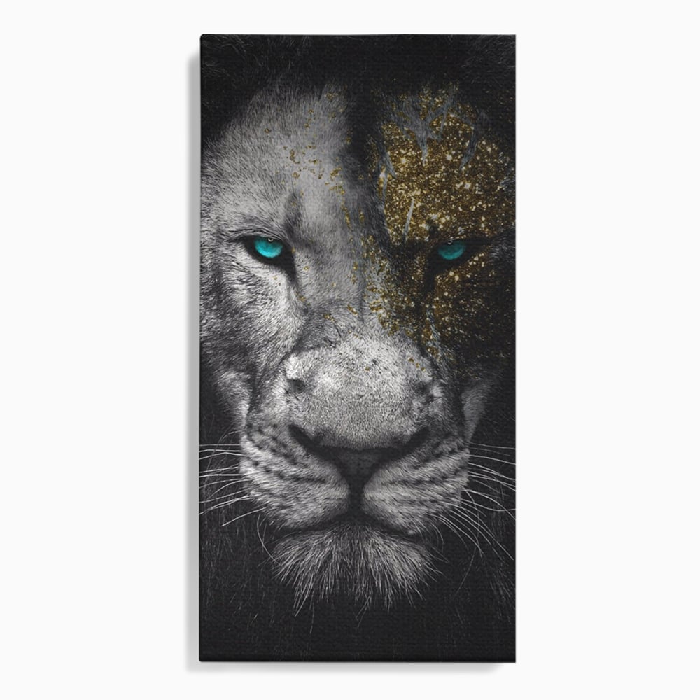 Leinwandbilder Premium-Leinwandkunst LuxCanva® A1167, Löwe mit blauen Augen , Dekorativ, Wohnen, Wohnzimmer, Tier, Dschungelkönig, Lebendige Farben