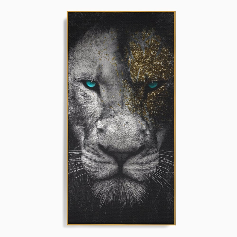 Leinwandbilder Premium-Leinwandkunst LuxCanva® A1167, Löwe mit blauen Augen , Dekorativ, Wohnen, Wohnzimmer, Tier, Dschungelkönig, Lebendige Farben