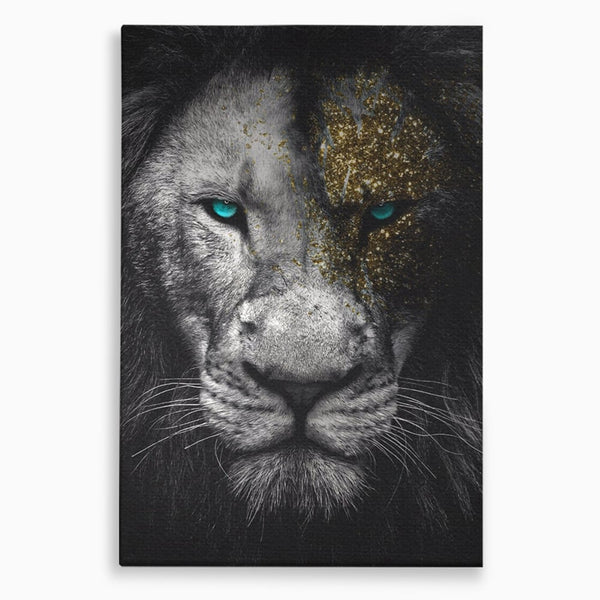 Leinwandbilder Premium-Leinwandkunst LuxCanva® A1167, Löwe mit blauen Augen , Dekorativ, Wohnen, Wohnzimmer, Tier, Dschungelkönig, Lebendige Farben