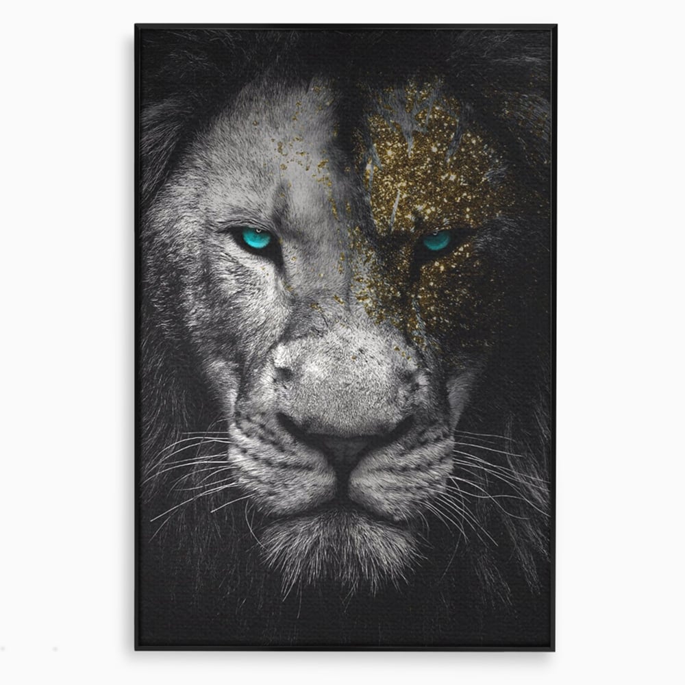 Leinwandbilder Premium-Leinwandkunst LuxCanva® A1167, Löwe mit blauen Augen , Dekorativ, Wohnen, Wohnzimmer, Tier, Dschungelkönig, Lebendige Farben