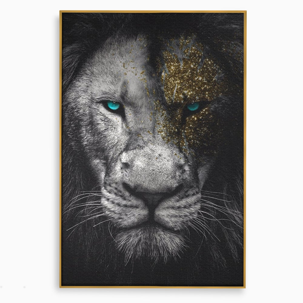 Leinwandbilder Premium-Leinwandkunst LuxCanva® A1167, Löwe mit blauen Augen , Dekorativ, Wohnen, Wohnzimmer, Tier, Dschungelkönig, Lebendige Farben