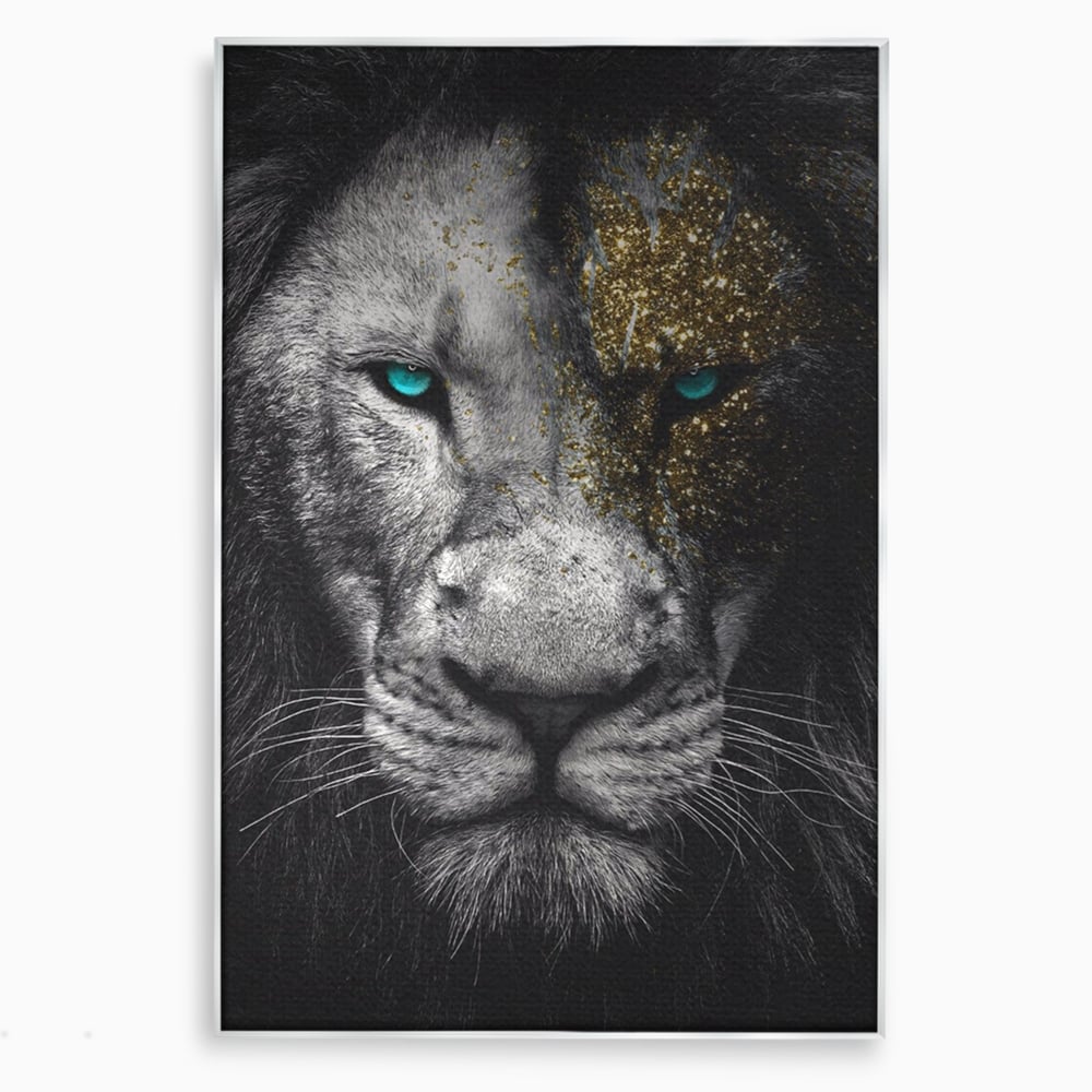 Leinwandbilder Premium-Leinwandkunst LuxCanva® A1167, Löwe mit blauen Augen , Dekorativ, Wohnen, Wohnzimmer, Tier, Dschungelkönig, Lebendige Farben