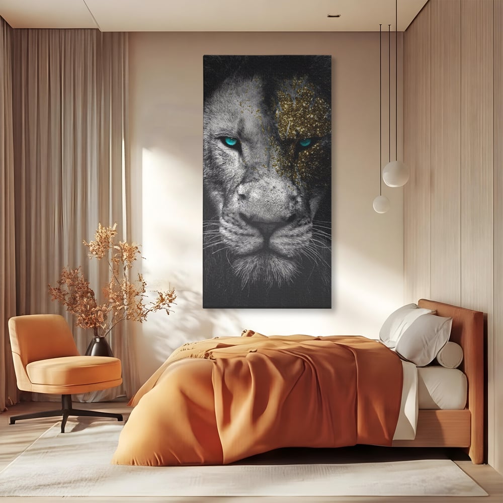 Leinwandbilder Premium-Leinwandkunst LuxCanva® A1167, Löwe mit blauen Augen , Dekorativ, Wohnen, Wohnzimmer, Tier, Dschungelkönig, Lebendige Farben