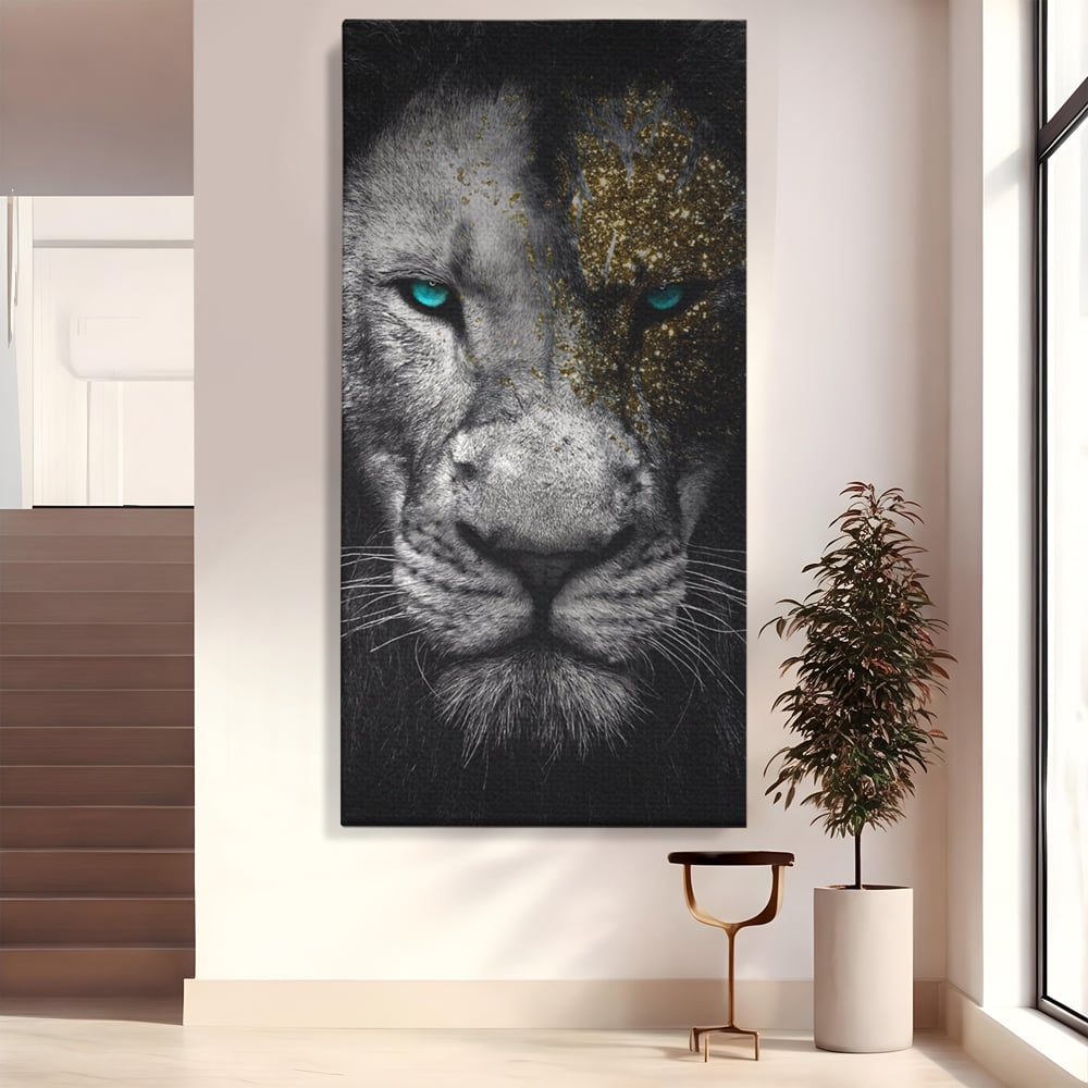 Leinwandbilder Premium-Leinwandkunst LuxCanva® A1167, Löwe mit blauen Augen , Dekorativ, Wohnen, Wohnzimmer, Tier, Dschungelkönig, Lebendige Farben