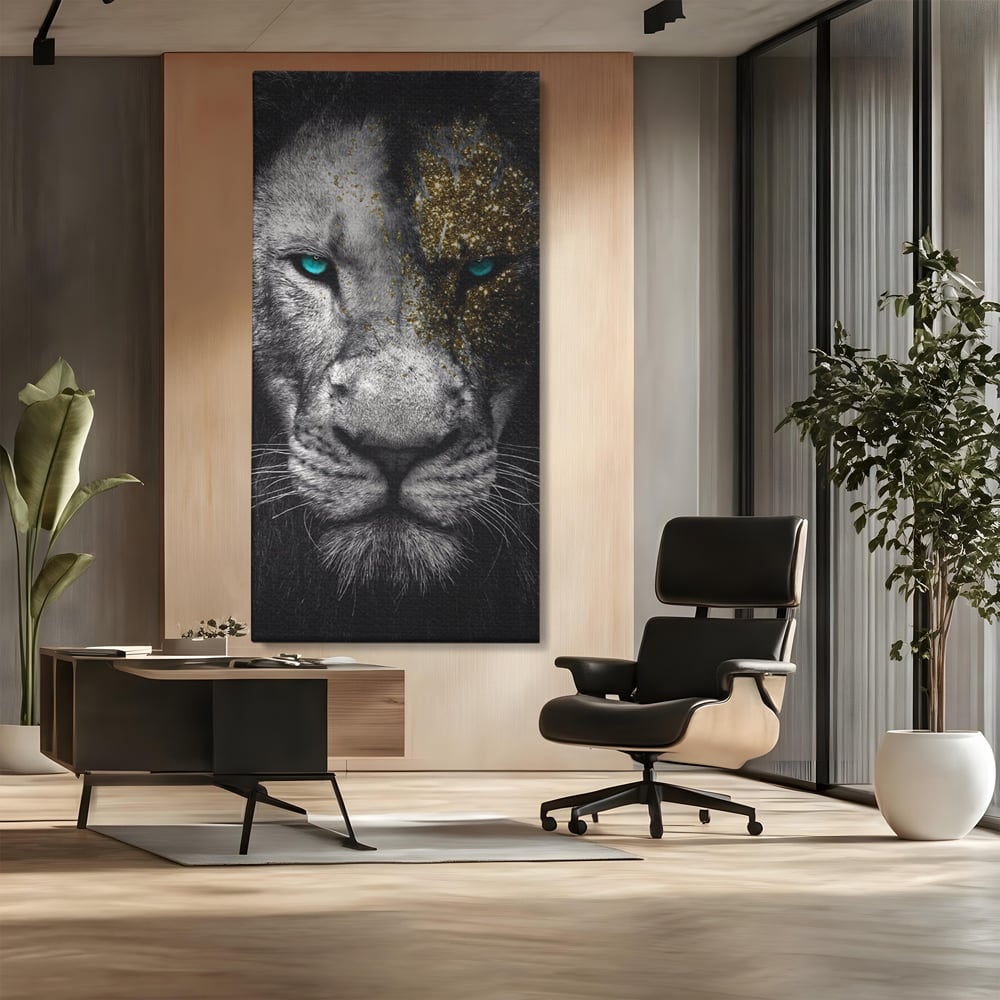 Leinwandbilder Premium-Leinwandkunst LuxCanva® A1167, Löwe mit blauen Augen , Dekorativ, Wohnen, Wohnzimmer, Tier, Dschungelkönig, Lebendige Farben