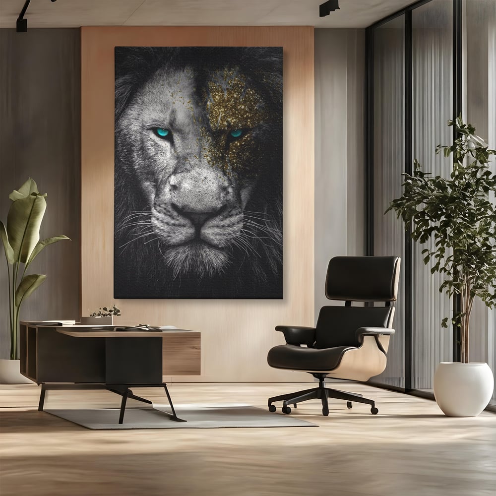 Leinwandbilder Premium-Leinwandkunst LuxCanva® A1167, Löwe mit blauen Augen , Dekorativ, Wohnen, Wohnzimmer, Tier, Dschungelkönig, Lebendige Farben