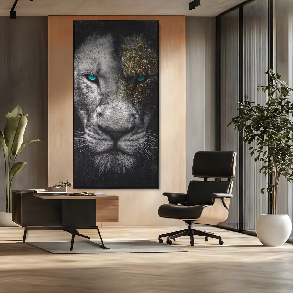 Leinwandbilder Premium-Leinwandkunst LuxCanva® A1167, Löwe mit blauen Augen , Dekorativ, Wohnen, Wohnzimmer, Tier, Dschungelkönig, Lebendige Farben