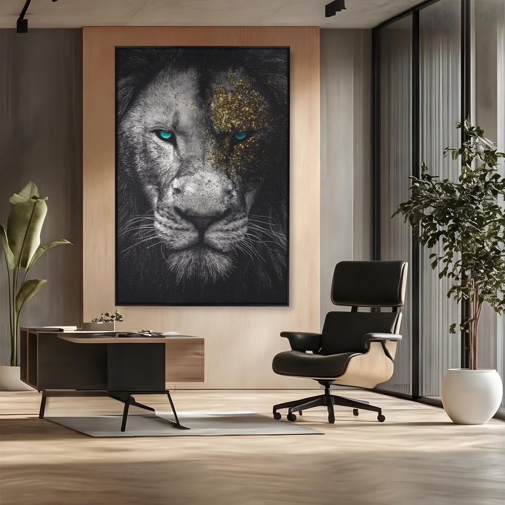 Leinwandbilder Premium-Leinwandkunst LuxCanva® A1167, Löwe mit blauen Augen , Dekorativ, Wohnen, Wohnzimmer, Tier, Dschungelkönig, Lebendige Farben