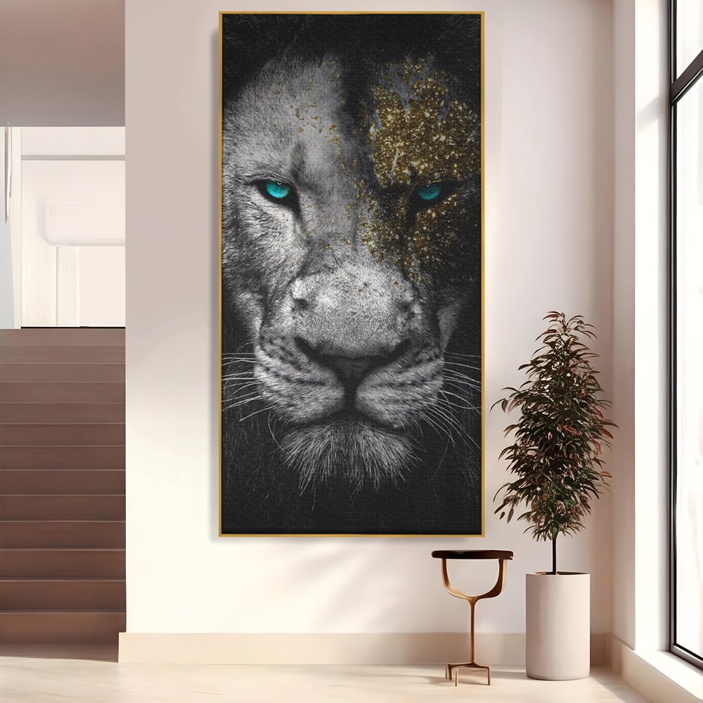 Leinwandbilder Premium-Leinwandkunst LuxCanva® A1167, Löwe mit blauen Augen , Dekorativ, Wohnen, Wohnzimmer, Tier, Dschungelkönig, Lebendige Farben
