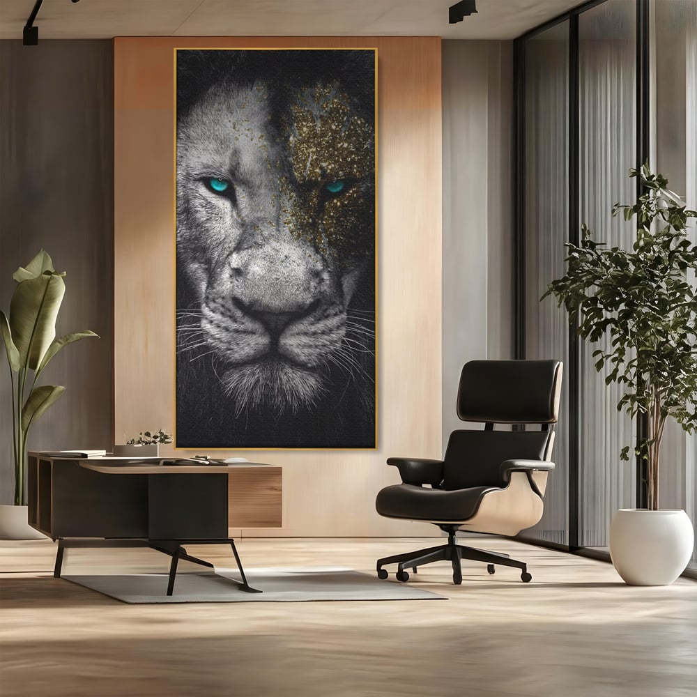 Leinwandbilder Premium-Leinwandkunst LuxCanva® A1167, Löwe mit blauen Augen , Dekorativ, Wohnen, Wohnzimmer, Tier, Dschungelkönig, Lebendige Farben