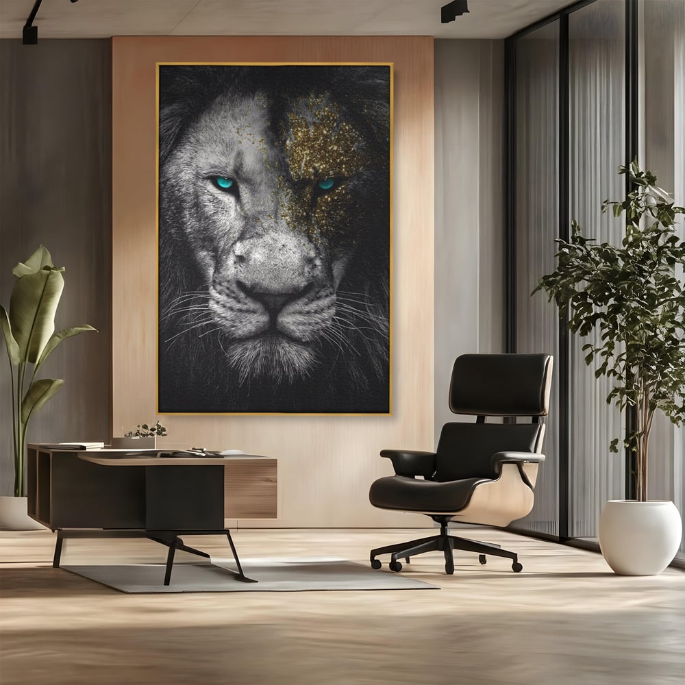 Leinwandbilder Premium-Leinwandkunst LuxCanva® A1167, Löwe mit blauen Augen , Dekorativ, Wohnen, Wohnzimmer, Tier, Dschungelkönig, Lebendige Farben