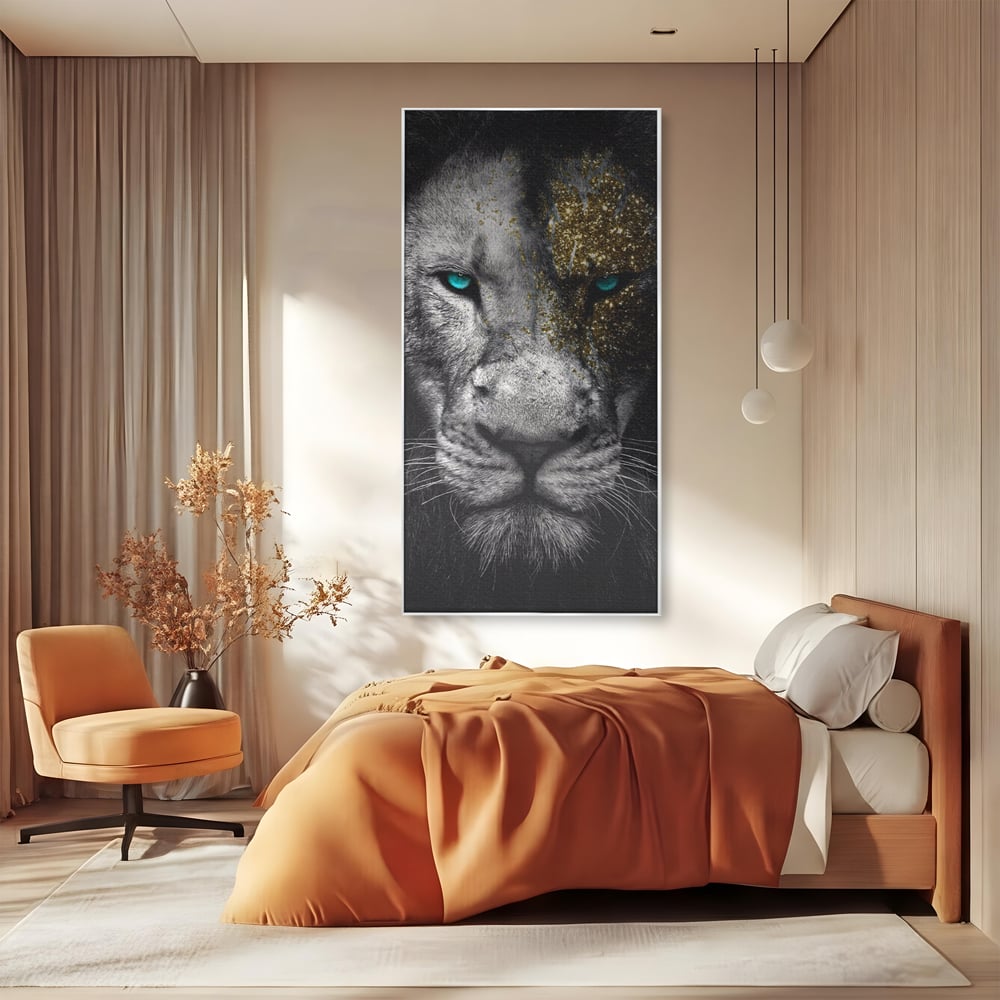 Leinwandbilder Premium-Leinwandkunst LuxCanva® A1167, Löwe mit blauen Augen , Dekorativ, Wohnen, Wohnzimmer, Tier, Dschungelkönig, Lebendige Farben