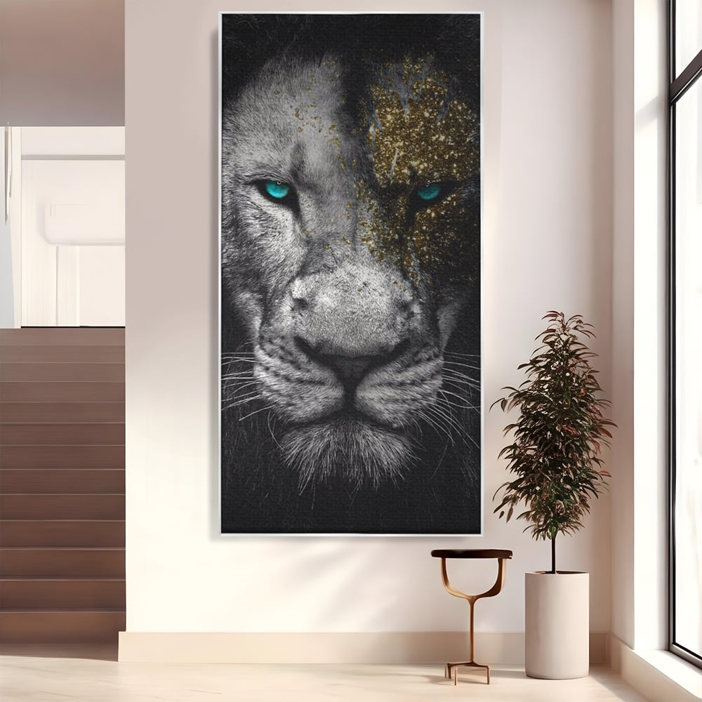 Leinwandbilder Premium-Leinwandkunst LuxCanva® A1167, Löwe mit blauen Augen , Dekorativ, Wohnen, Wohnzimmer, Tier, Dschungelkönig, Lebendige Farben
