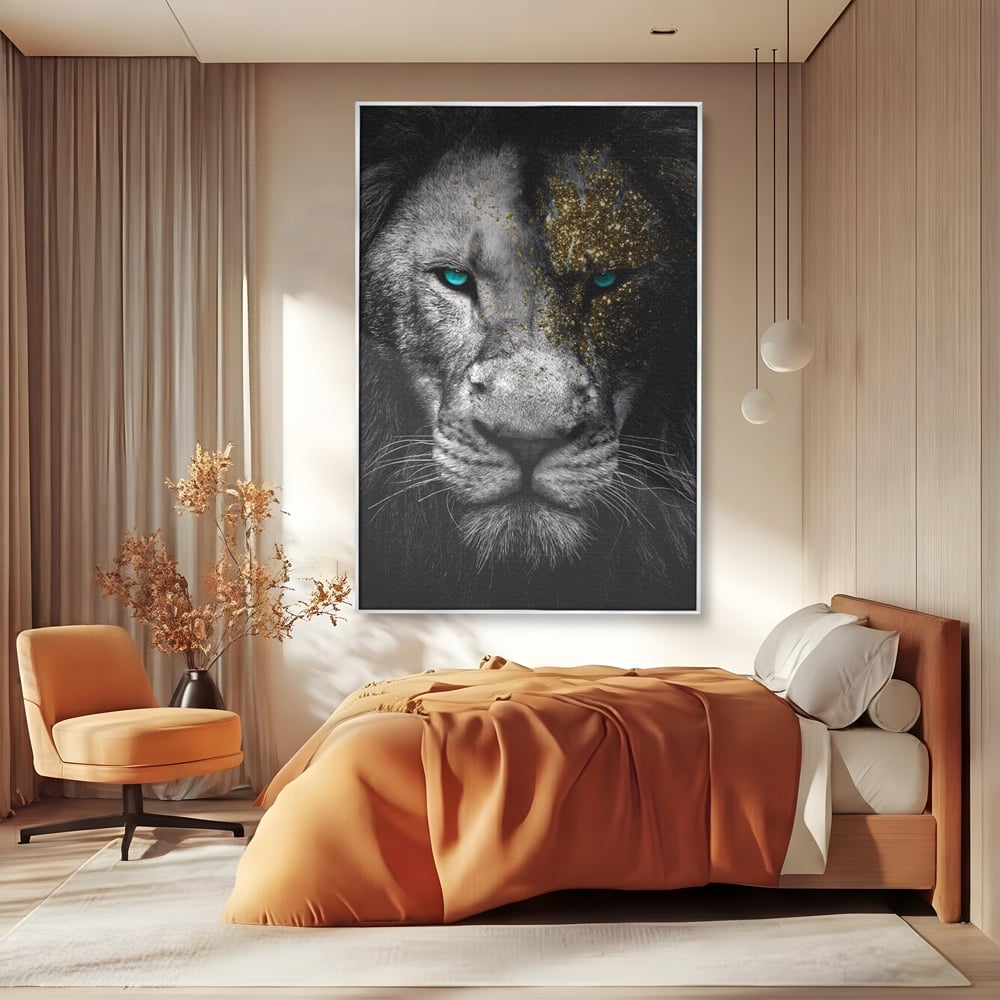 Leinwandbilder Premium-Leinwandkunst LuxCanva® A1167, Löwe mit blauen Augen , Dekorativ, Wohnen, Wohnzimmer, Tier, Dschungelkönig, Lebendige Farben