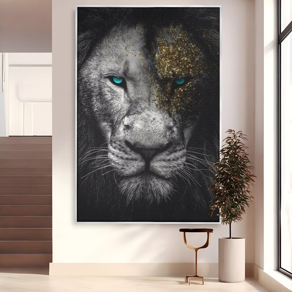 Leinwandbilder Premium-Leinwandkunst LuxCanva® A1167, Löwe mit blauen Augen , Dekorativ, Wohnen, Wohnzimmer, Tier, Dschungelkönig, Lebendige Farben