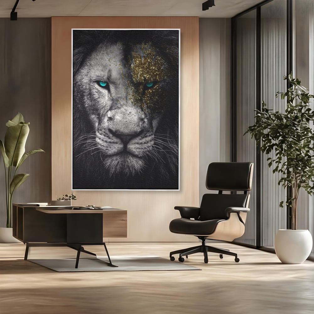 Leinwandbilder Premium-Leinwandkunst LuxCanva® A1167, Löwe mit blauen Augen , Dekorativ, Wohnen, Wohnzimmer, Tier, Dschungelkönig, Lebendige Farben