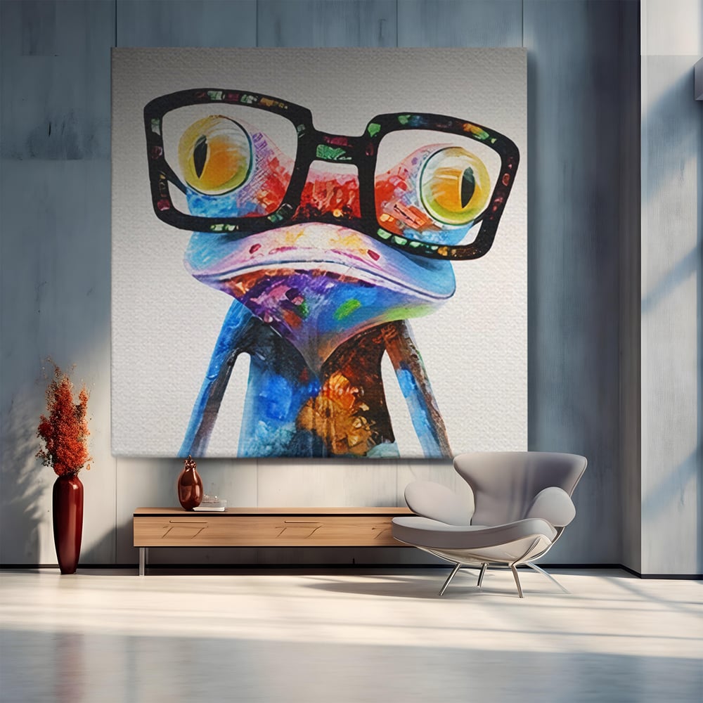 Tablou Canvas Premium LuxCanva® A1168, Crazy Frog , Decorativ, Living, Broasca, Ochelari, Culori Vibrante