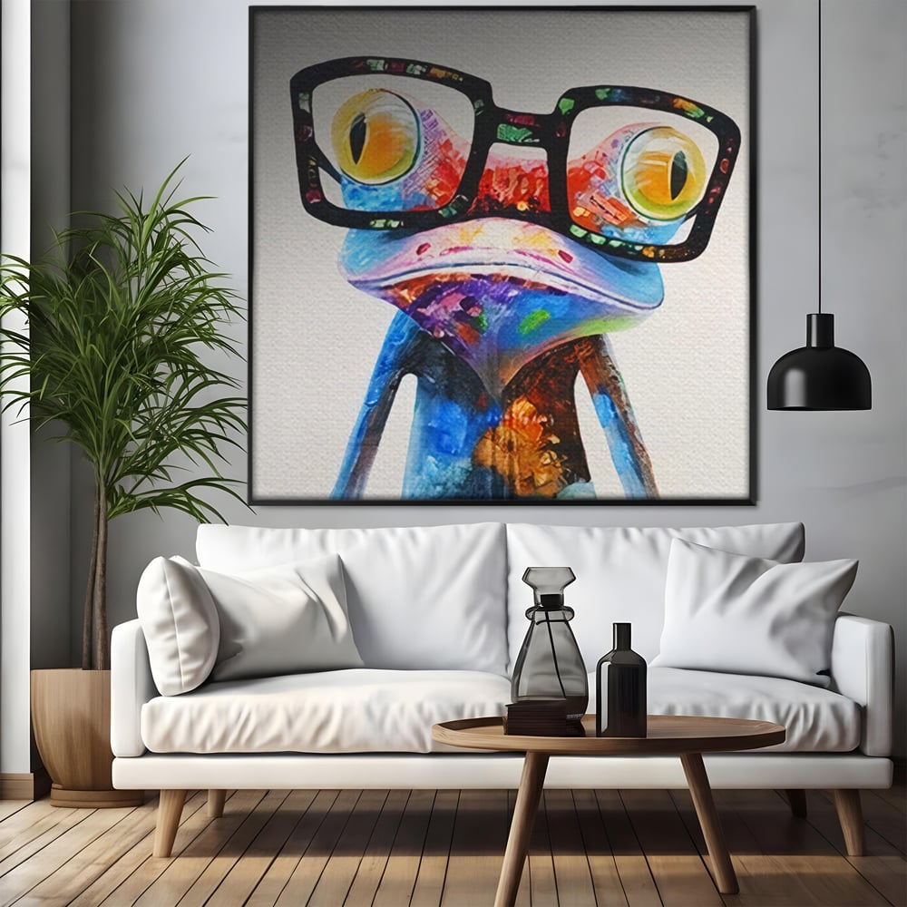 Tablou Canvas Premium LuxCanva® A1168, Crazy Frog , Decorativ, Living, Broasca, Ochelari, Culori Vibrante