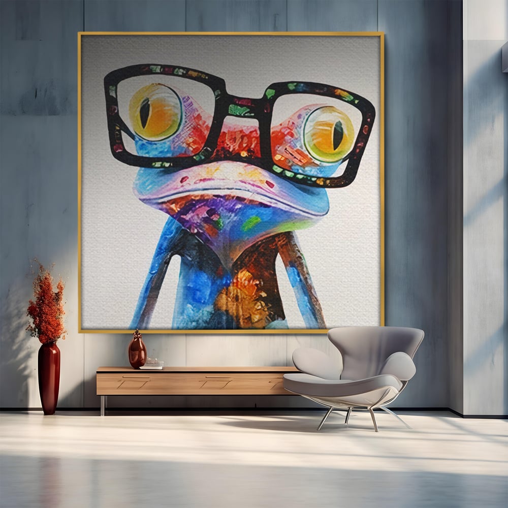 Tablou Canvas Premium LuxCanva® A1168, Crazy Frog , Decorativ, Living, Broasca, Ochelari, Culori Vibrante