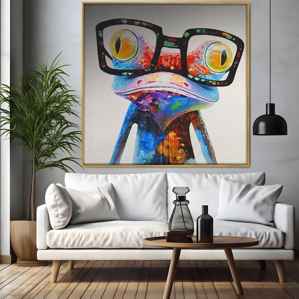 Tablou Canvas Premium LuxCanva® A1168, Crazy Frog , Decorativ, Living, Broasca, Ochelari, Culori Vibrante
