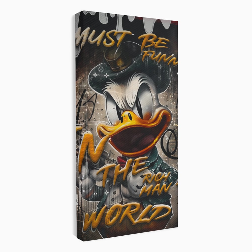 Leinwand Wandkunst Leinwand Wandkunst Premium LuxCanva® A1169, Muss lustig sein, Dekorativ, Wohnen, Dagobert Duck, Cartoons, Schlafzimmer, Kräftige Farben
