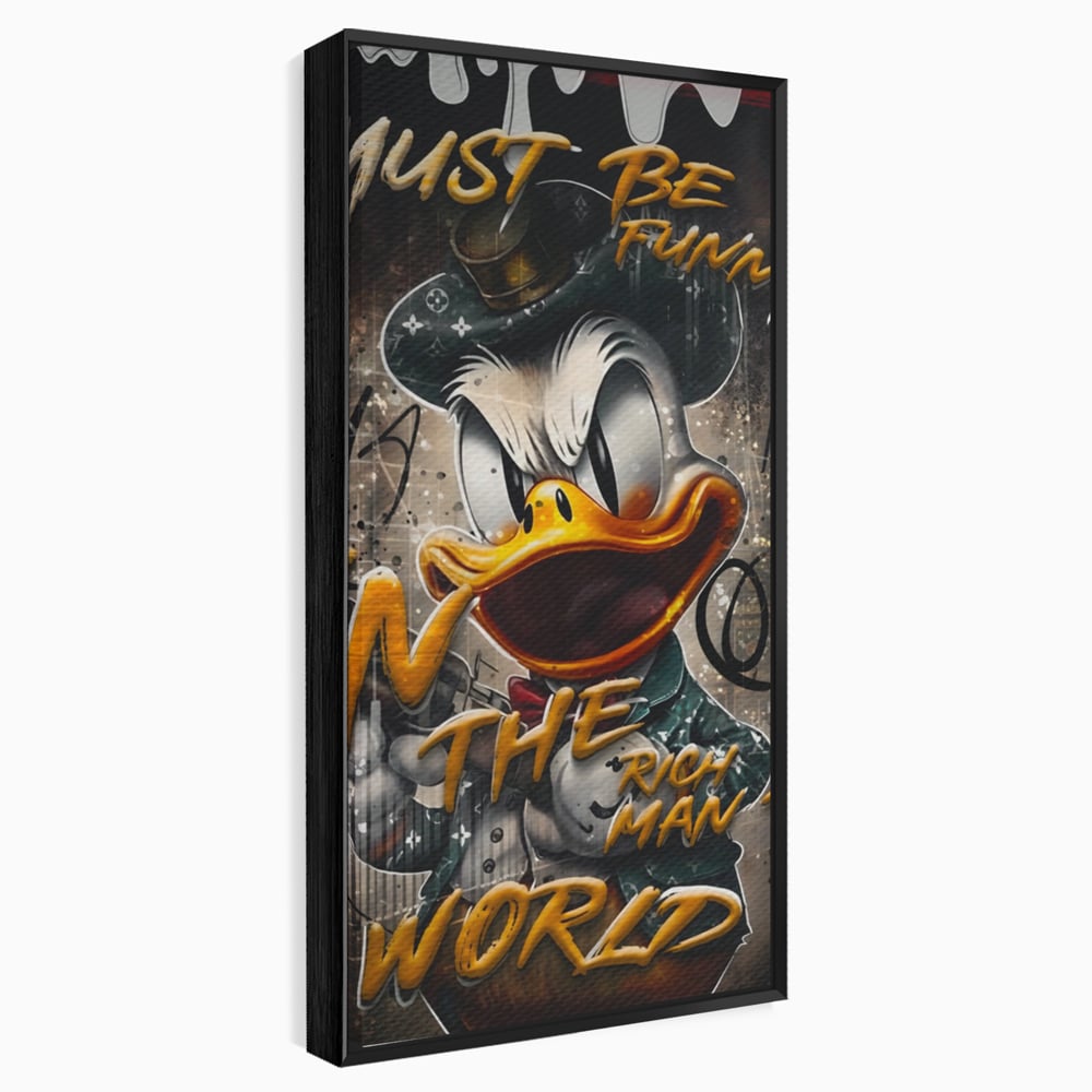 Leinwand Wandkunst Leinwand Wandkunst Premium LuxCanva® A1169, Muss lustig sein, Dekorativ, Wohnen, Dagobert Duck, Cartoons, Schlafzimmer, Kräftige Farben