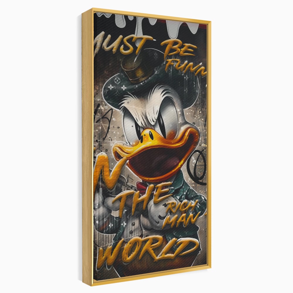 Leinwand Wandkunst Leinwand Wandkunst Premium LuxCanva® A1169, Muss lustig sein, Dekorativ, Wohnen, Dagobert Duck, Cartoons, Schlafzimmer, Kräftige Farben