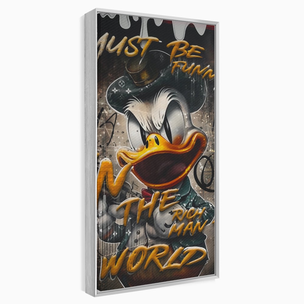Leinwand Wandkunst Leinwand Wandkunst Premium LuxCanva® A1169, Muss lustig sein, Dekorativ, Wohnen, Dagobert Duck, Cartoons, Schlafzimmer, Kräftige Farben