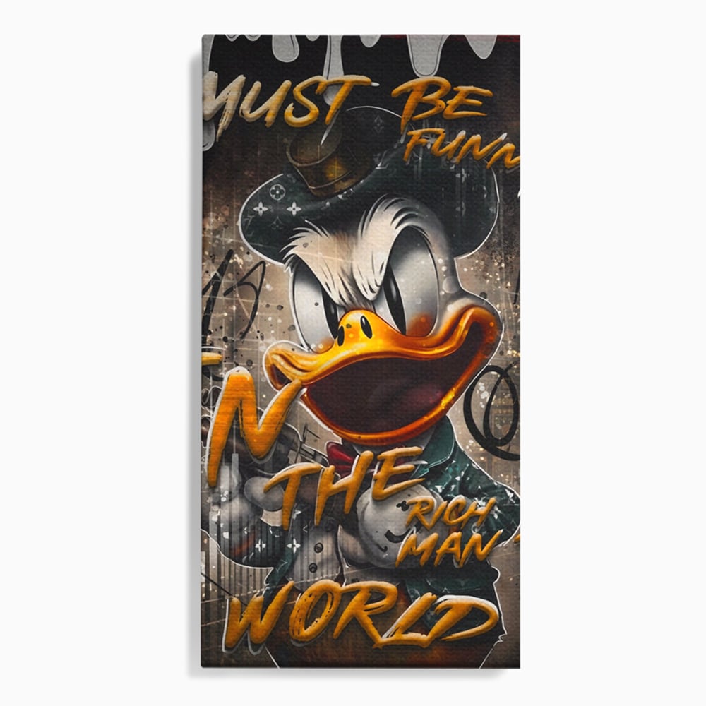 Leinwand Wandkunst Leinwand Wandkunst Premium LuxCanva® A1169, Muss lustig sein, Dekorativ, Wohnen, Dagobert Duck, Cartoons, Schlafzimmer, Kräftige Farben
